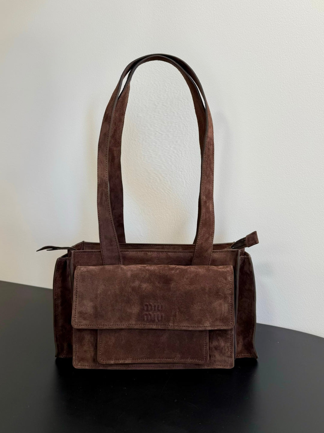 Miu Miu Suede Flap Tote Bag – Dark Brown
