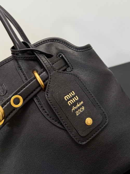 Miu Miu Aventure Belted Leather Tote Bag – Black