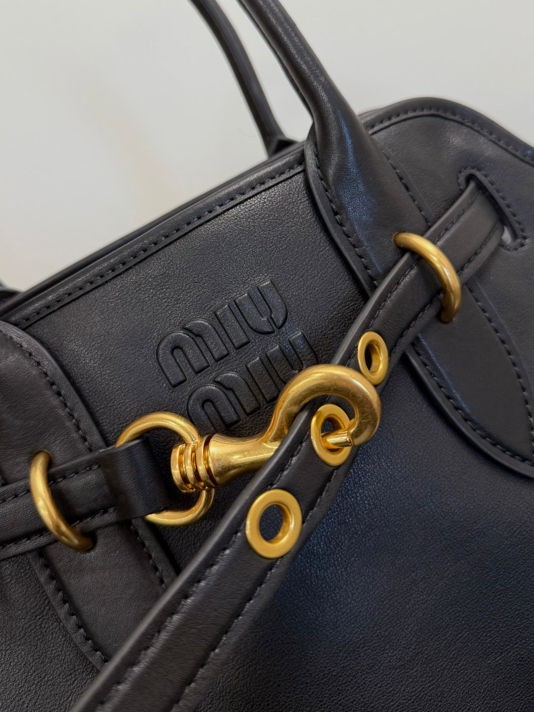 Miu Miu Aventure Belted Leather Tote Bag – Black