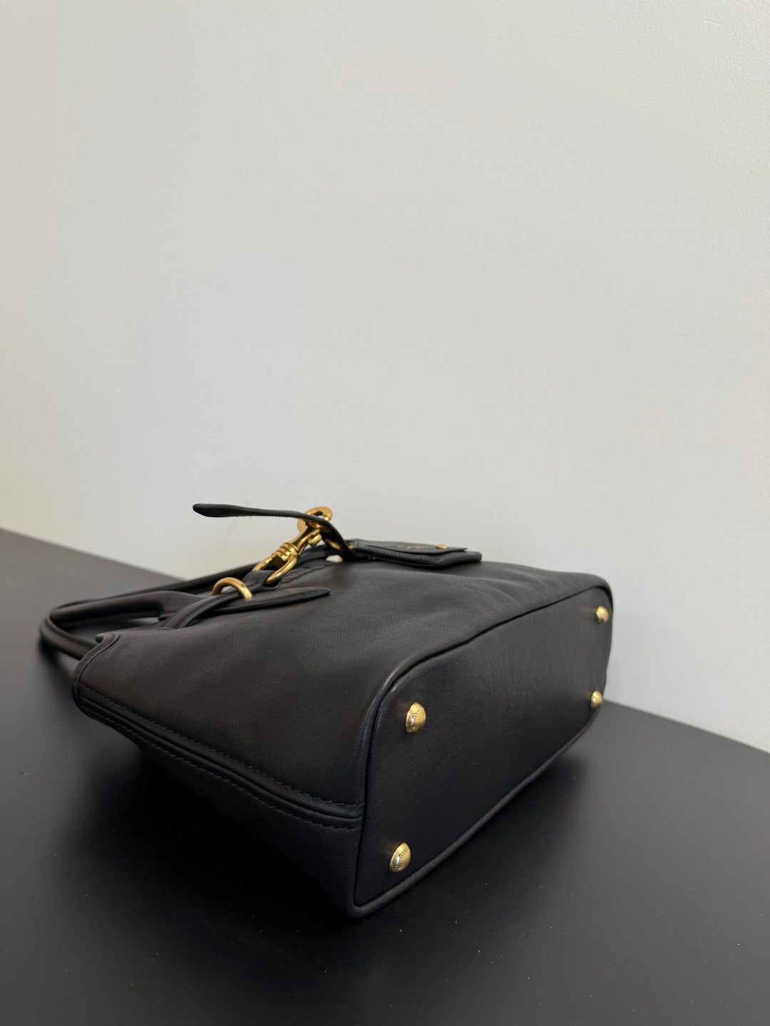 Miu Miu Aventure Belted Leather Tote Bag – Black