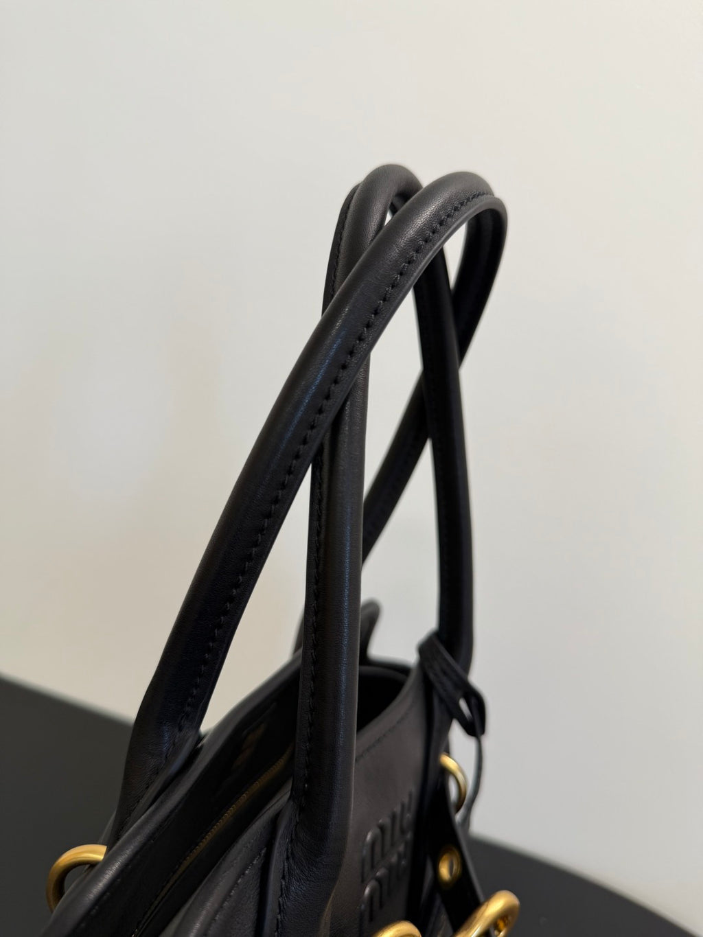Miu Miu Aventure Belted Leather Tote Bag – Black