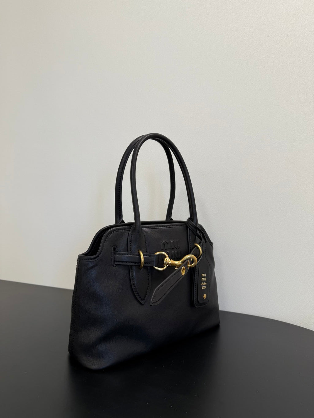 Miu Miu Aventure Belted Leather Tote Bag – Black