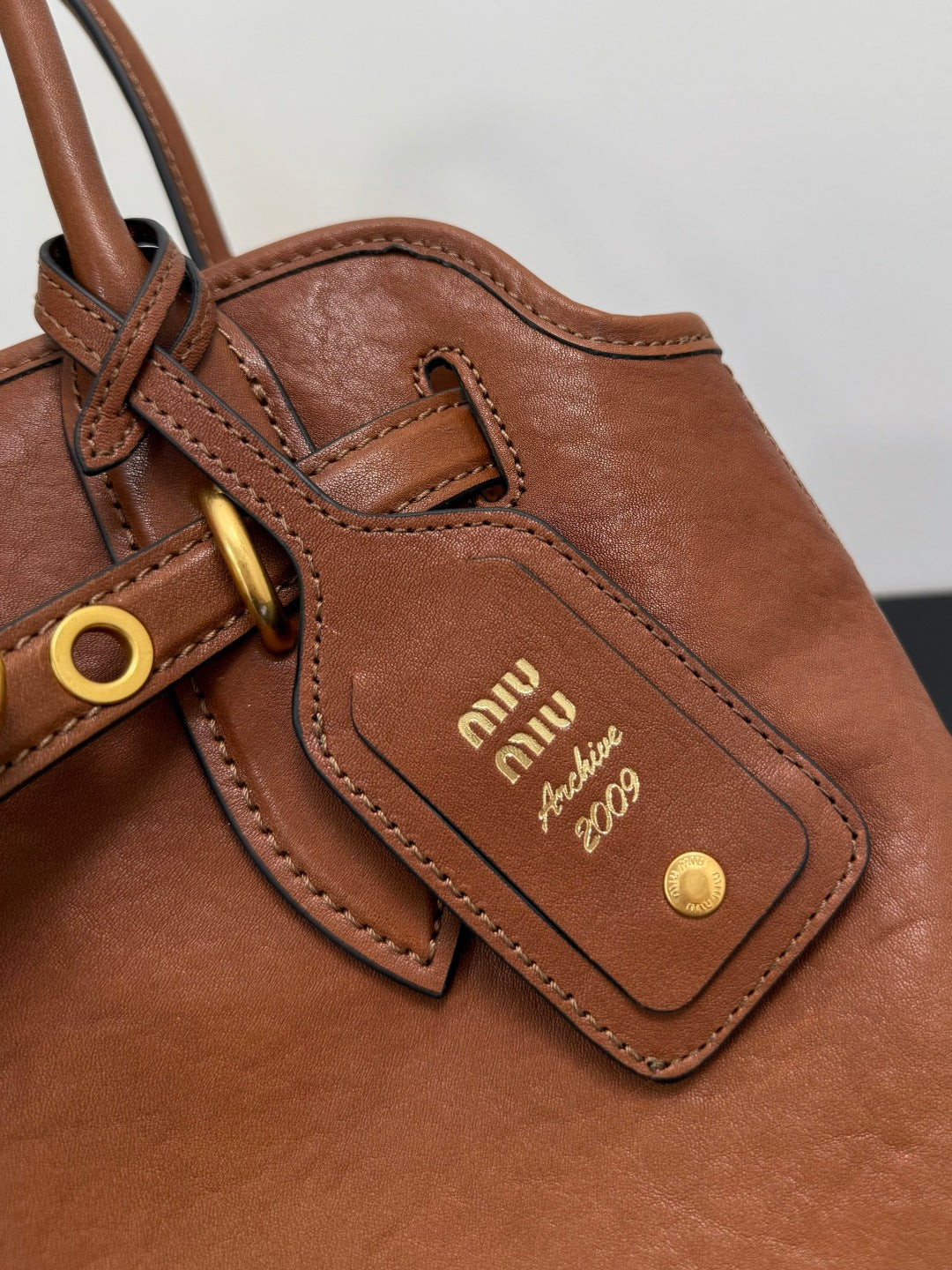 Miu Miu Aventure Belted Leather Tote Bag – Cognac