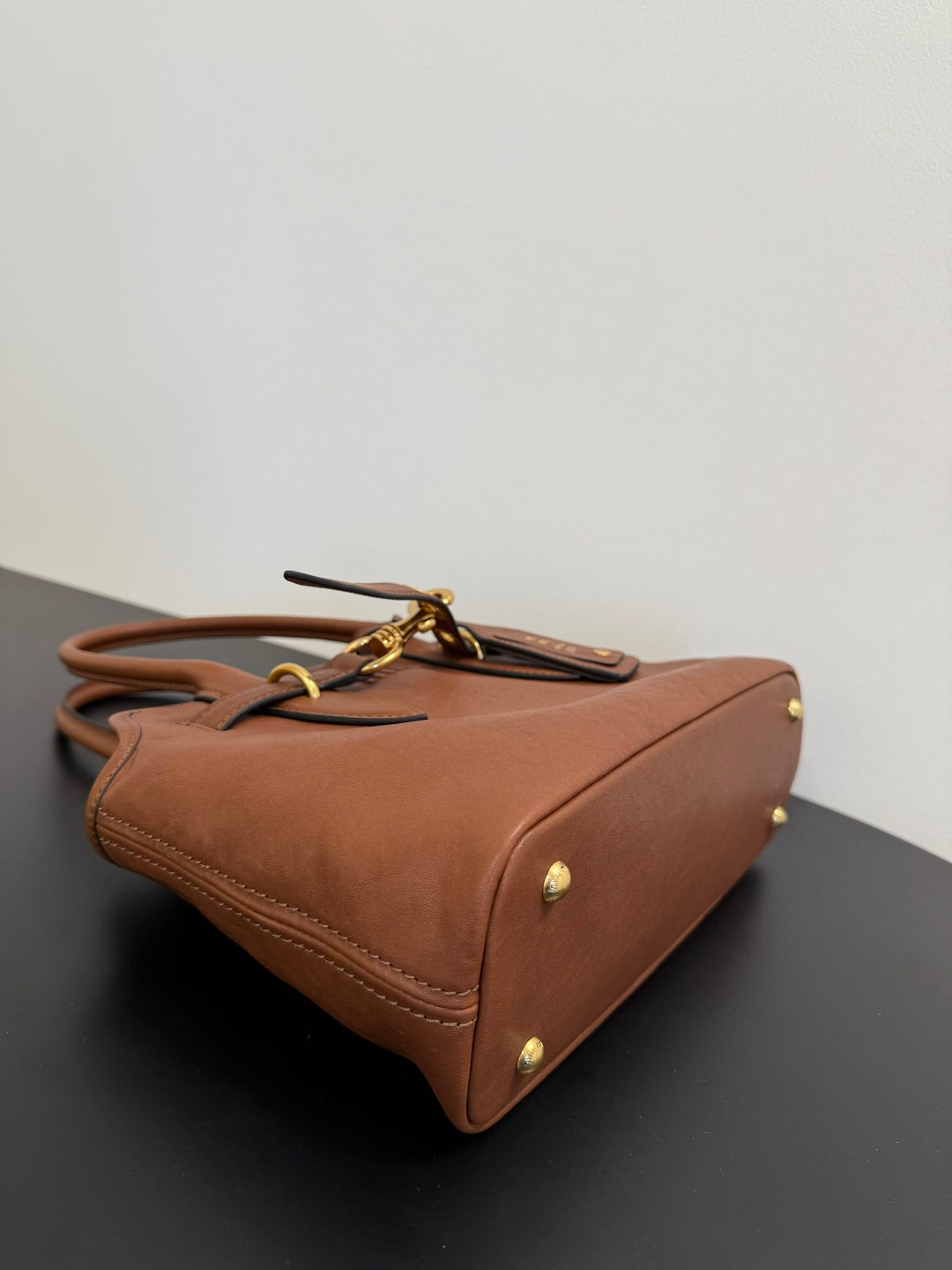Miu Miu Aventure Belted Leather Tote Bag – Cognac