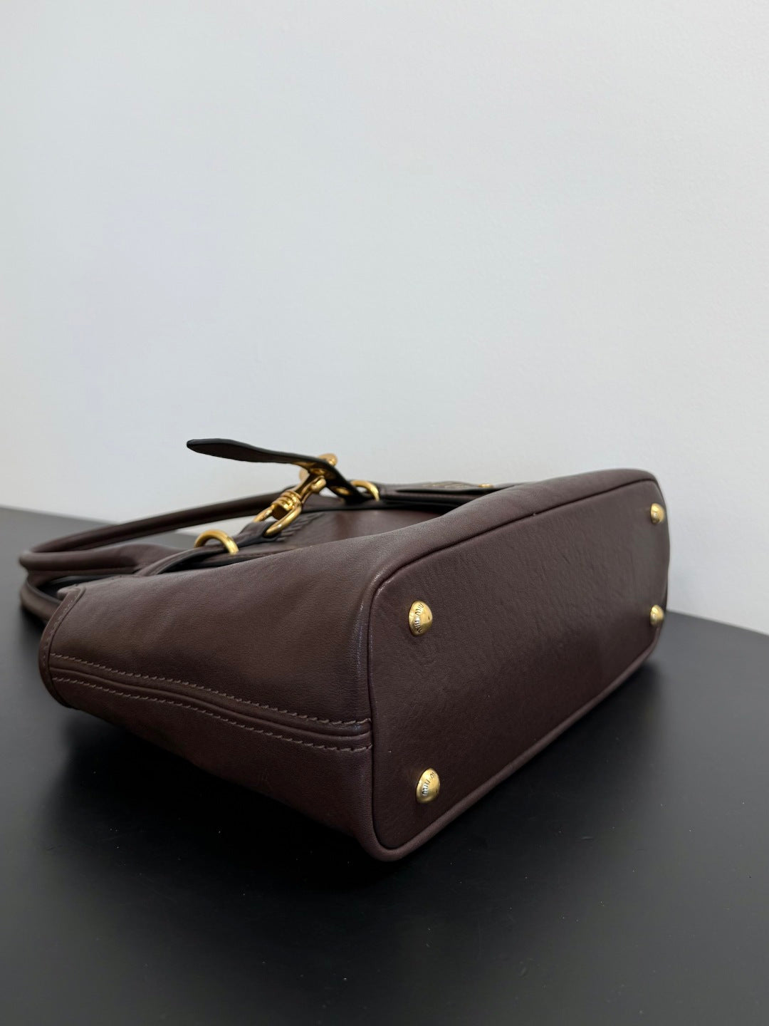 Miu Miu Aventure Belted Leather Tote Bag – Dark Brown