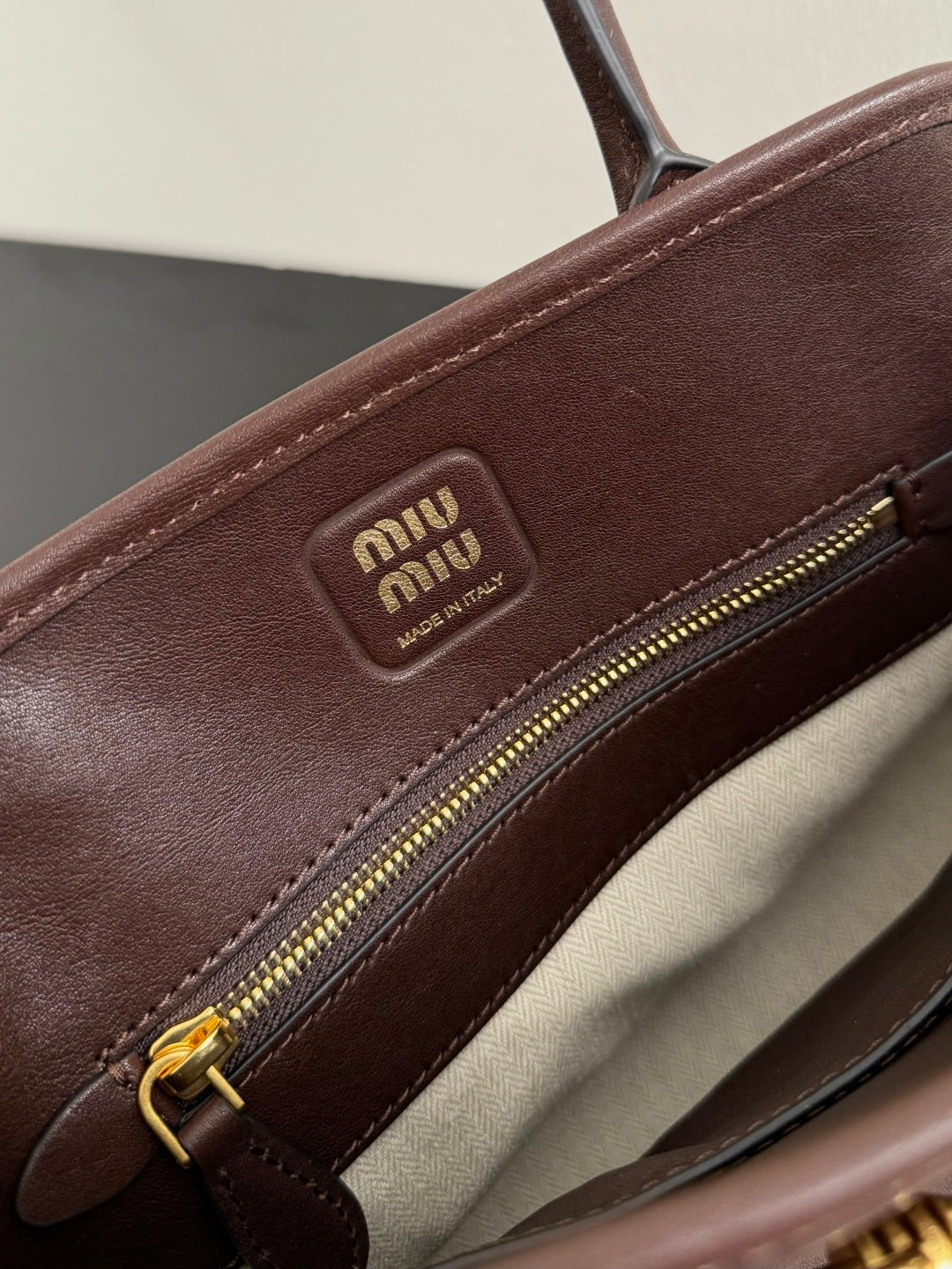 Miu Miu Aventure Belted Leather Tote Bag – Dark Brown