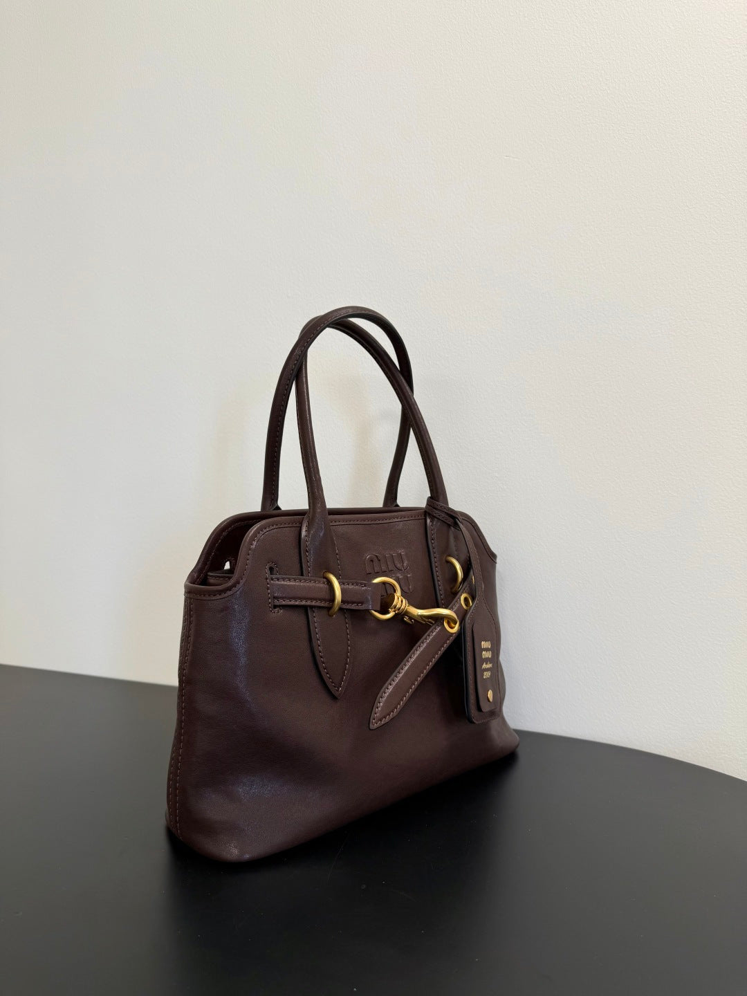 Miu Miu Aventure Belted Leather Tote Bag – Dark Brown