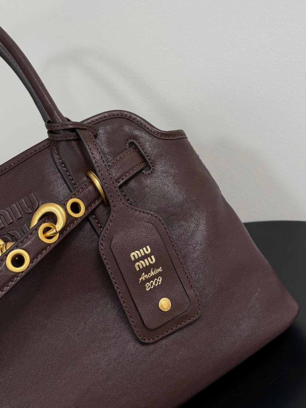 Miu Miu Aventure Belted Leather Tote Bag – Dark Brown