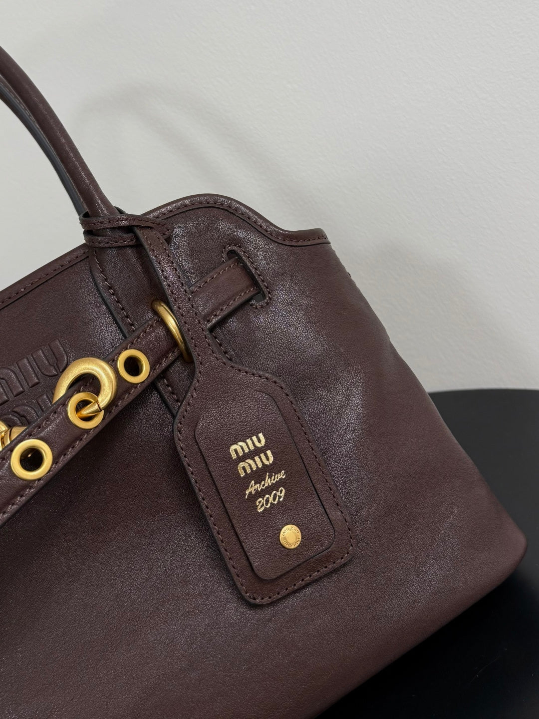 Miu Miu Aventure Belted Leather Tote Bag – Dark Brown