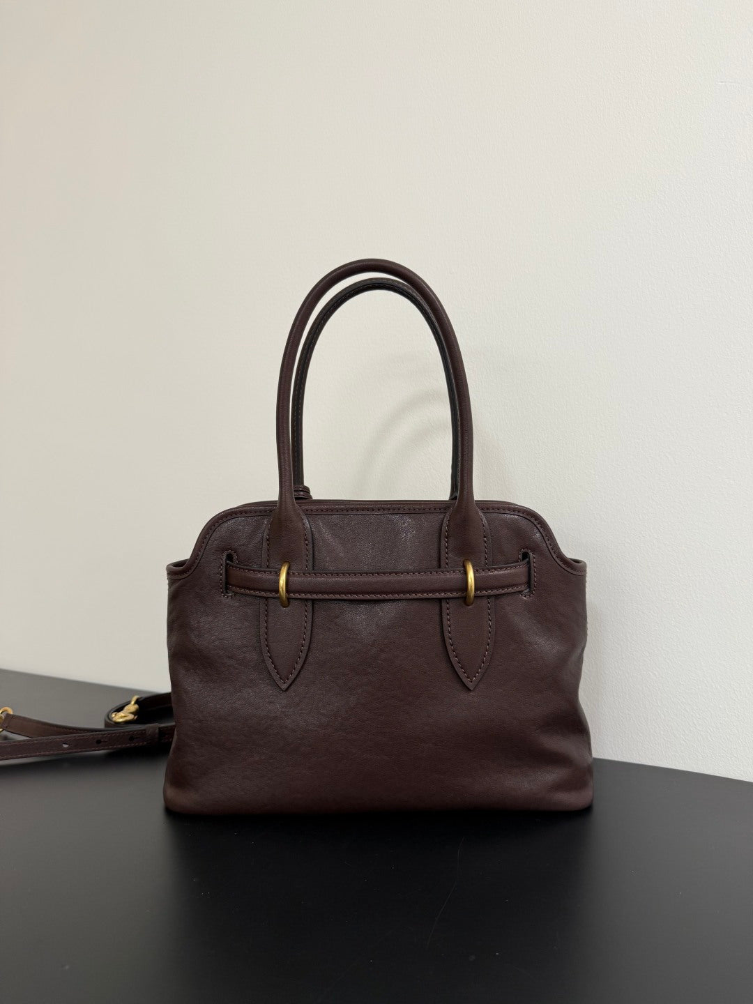 Miu Miu Aventure Belted Leather Tote Bag – Dark Brown