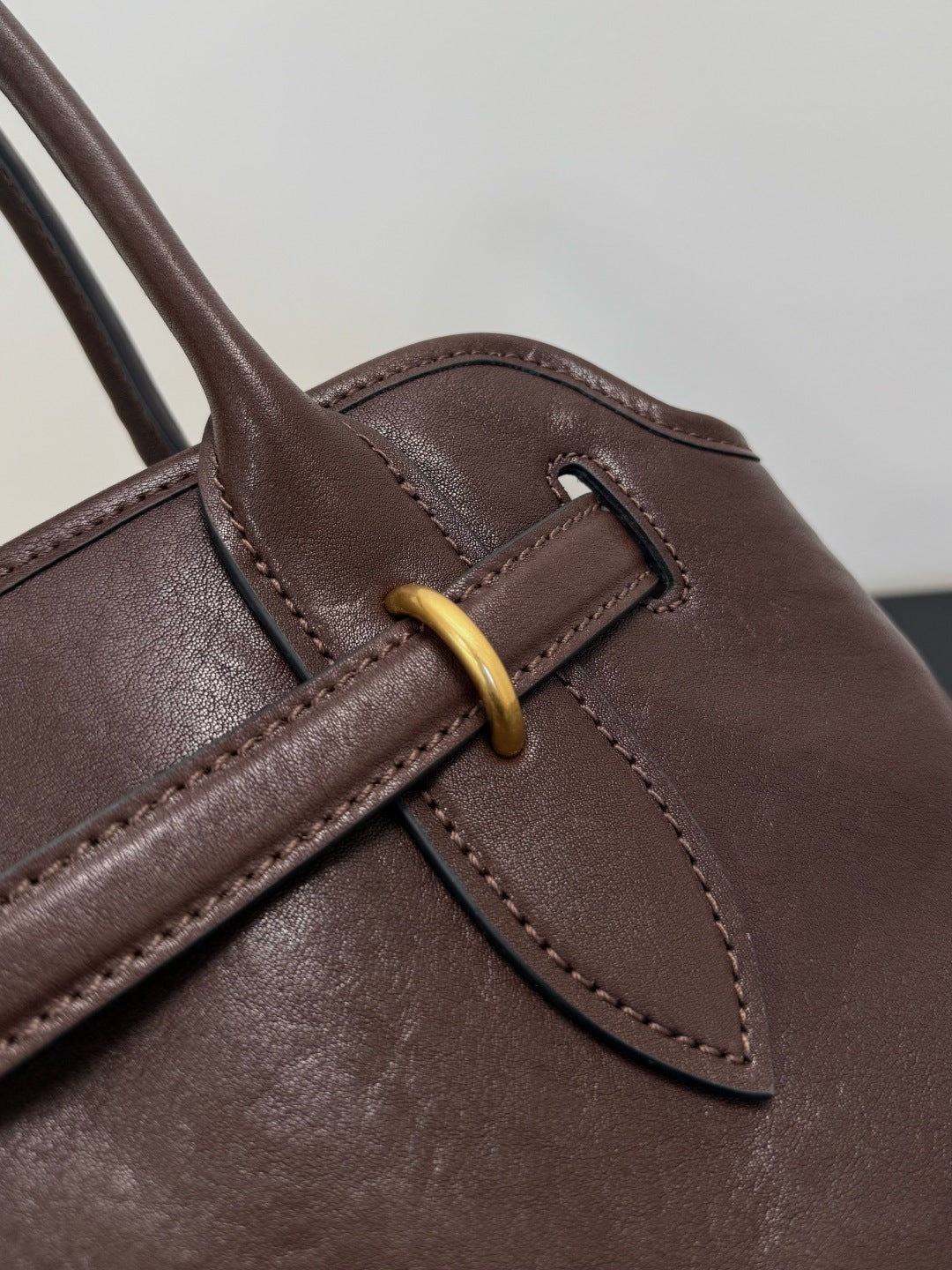 Miu Miu Aventure Belted Leather Tote Bag – Dark Brown