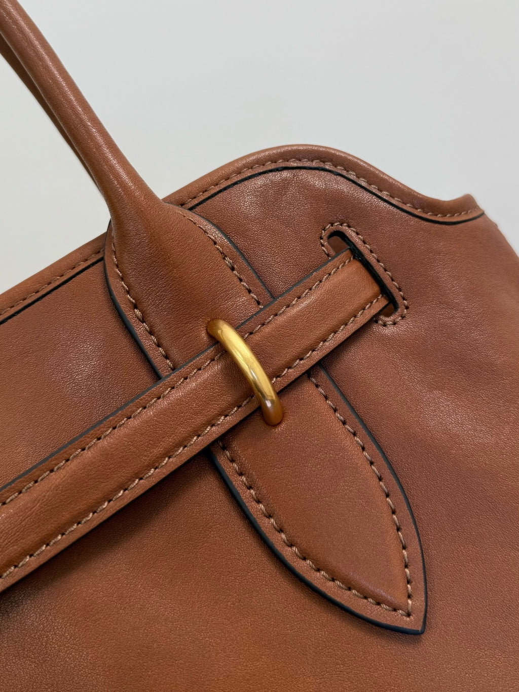 Miu Miu Aventure Belted Leather Tote Bag – Cognac