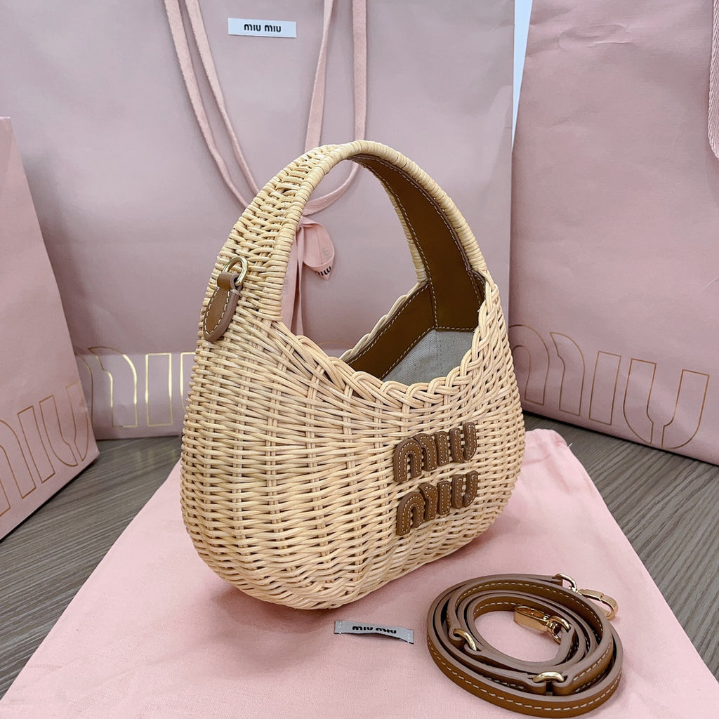 Miu Miu Woven Raffia Hobo Bag – Natural