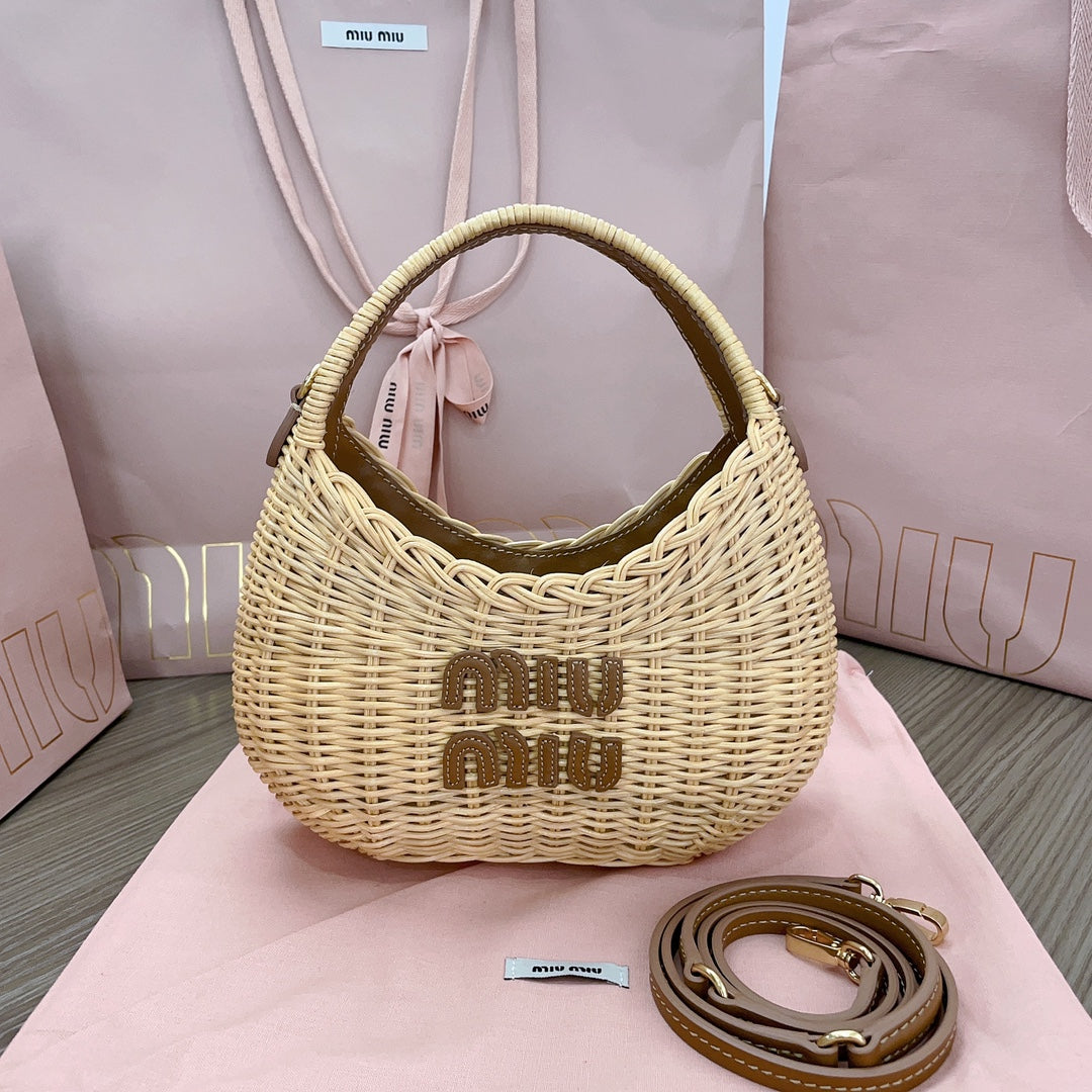 Miu Miu Woven Raffia Hobo Bag – Natural