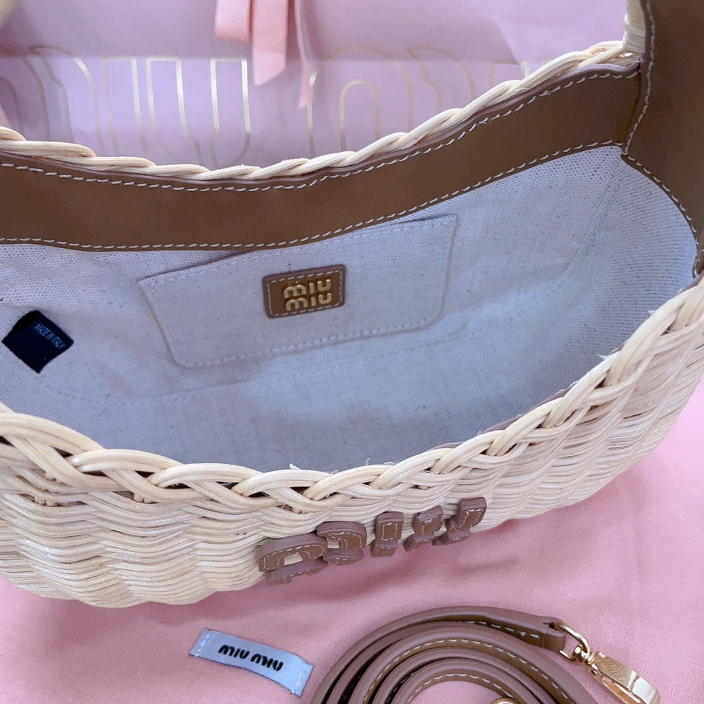 Miu Miu Woven Raffia Hobo Bag – Natural
