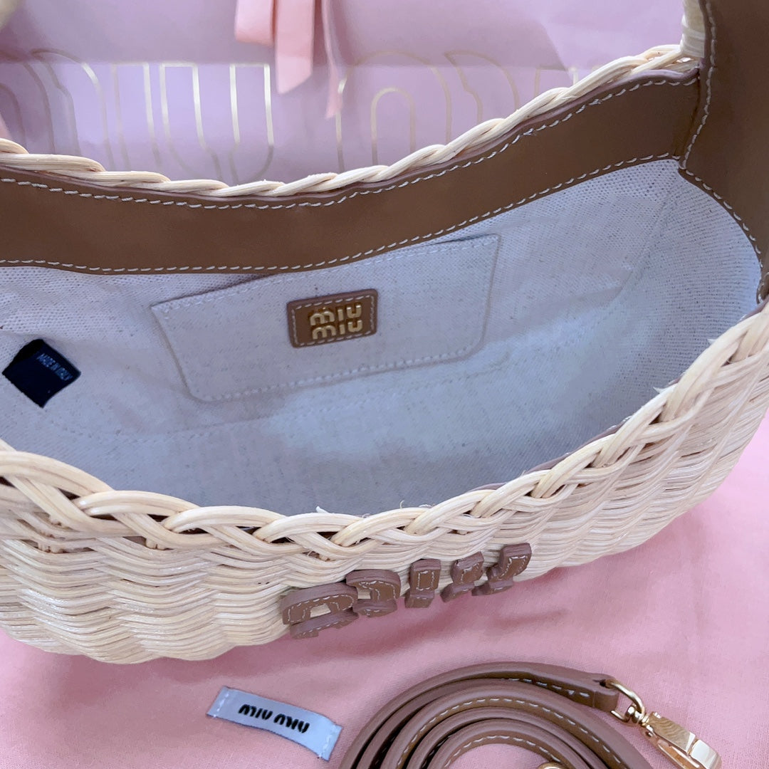 Miu Miu Woven Raffia Hobo Bag – Natural