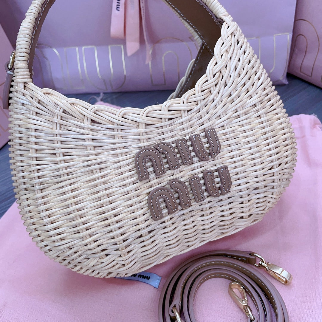 Miu Miu Woven Raffia Hobo Bag – Natural