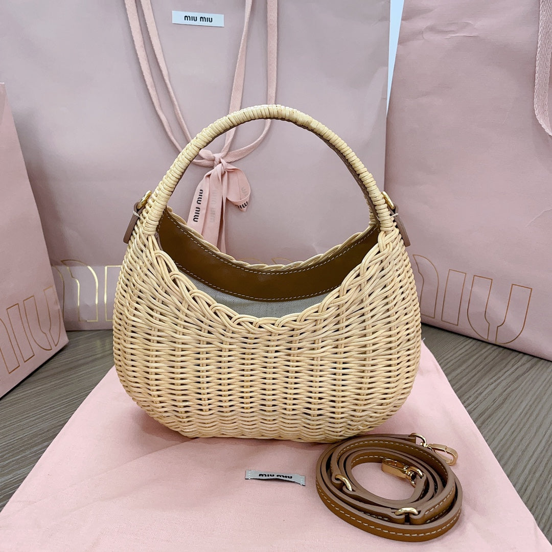 Miu Miu Woven Raffia Hobo Bag – Natural