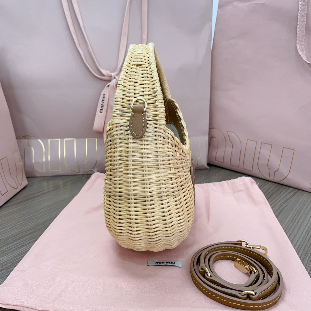 Miu Miu Woven Raffia Hobo Bag – Natural