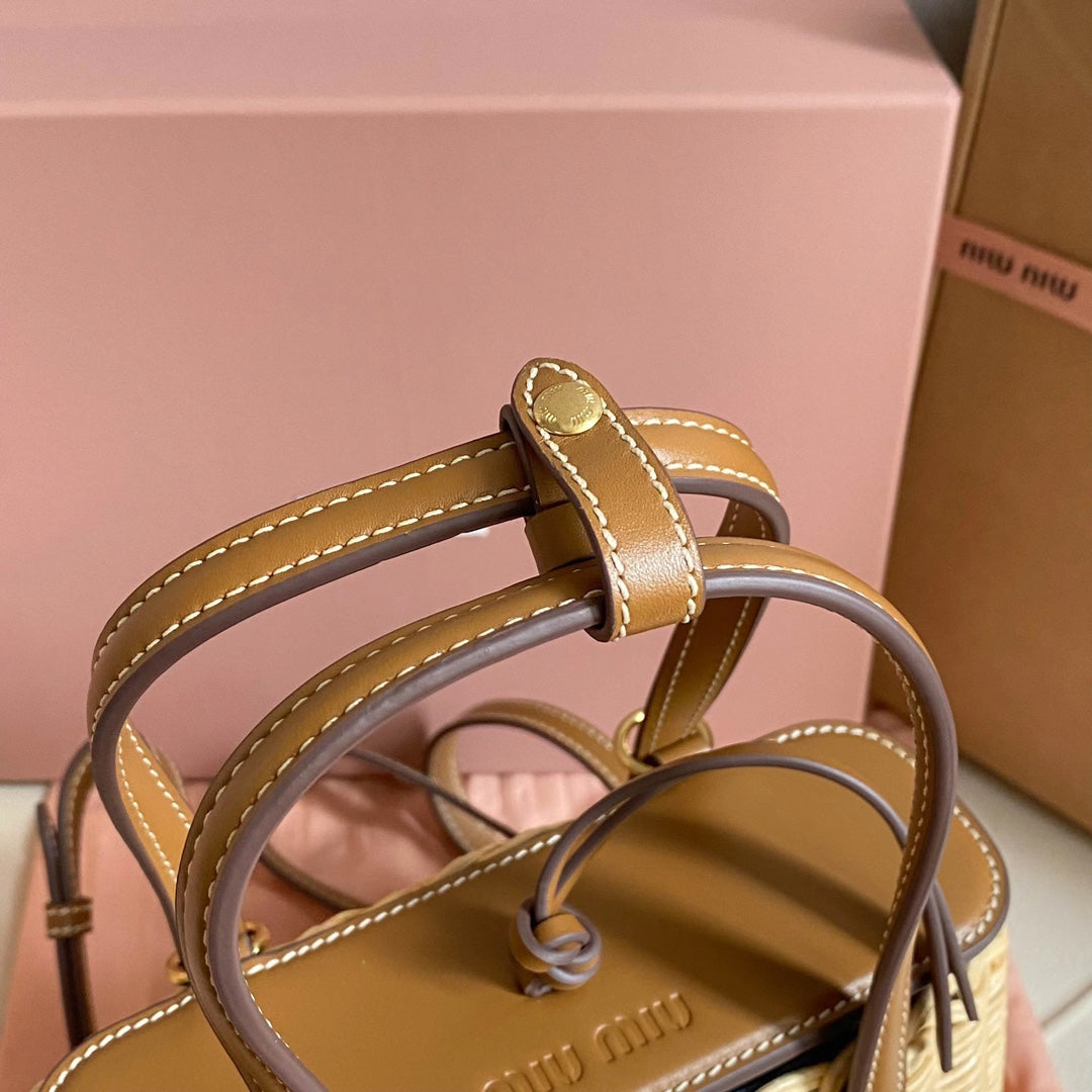 Miu Miu Woven Basket Top Handle Bag – Natural & Brown