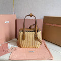 Miu Miu Woven Basket Top Handle Bag – Natural & Brown