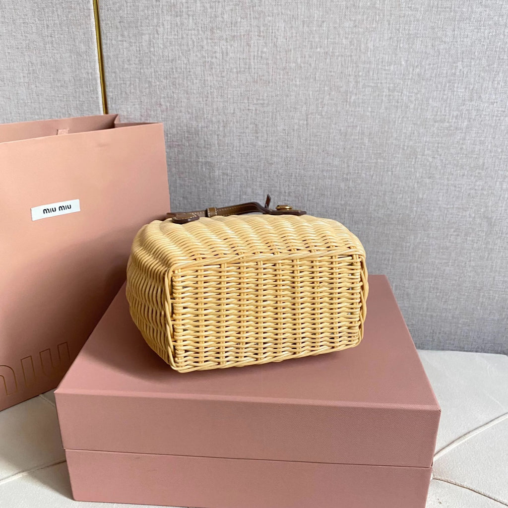 Miu Miu Woven Basket Top Handle Bag – Natural & Brown