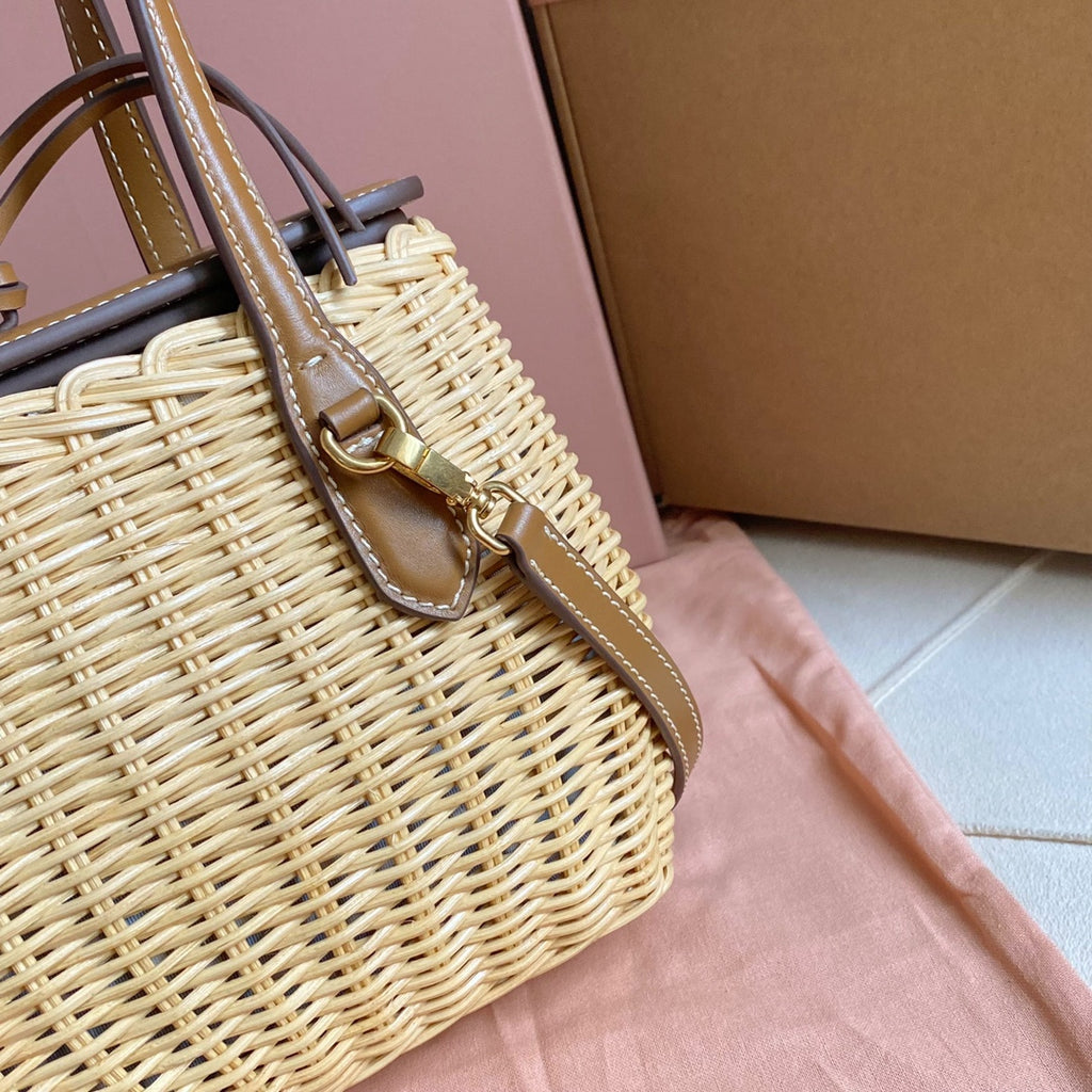 Miu Miu Woven Basket Top Handle Bag – Natural & Brown