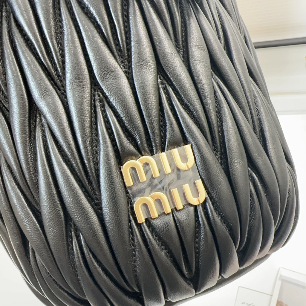 Miu Miu Pocket Matelassé Drawstring Bag – Black