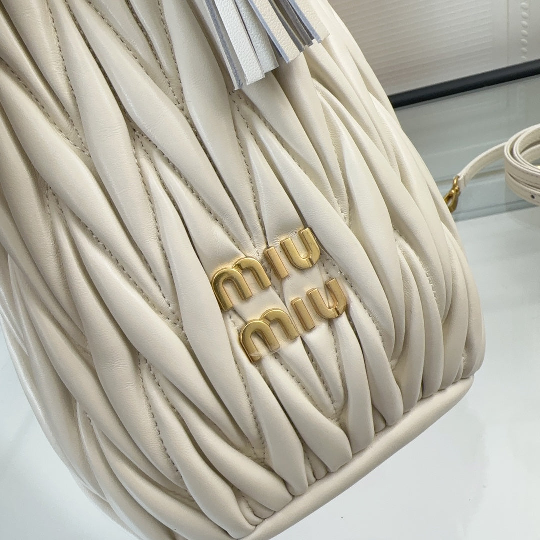 Miu Miu Pocket Matelassé Drawstring Bag – White