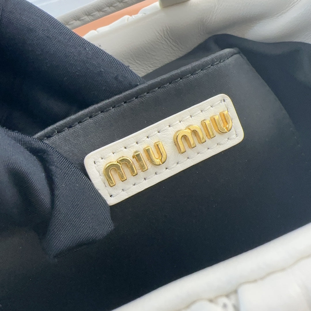 Miu Miu Pocket Matelassé Drawstring Bag – White