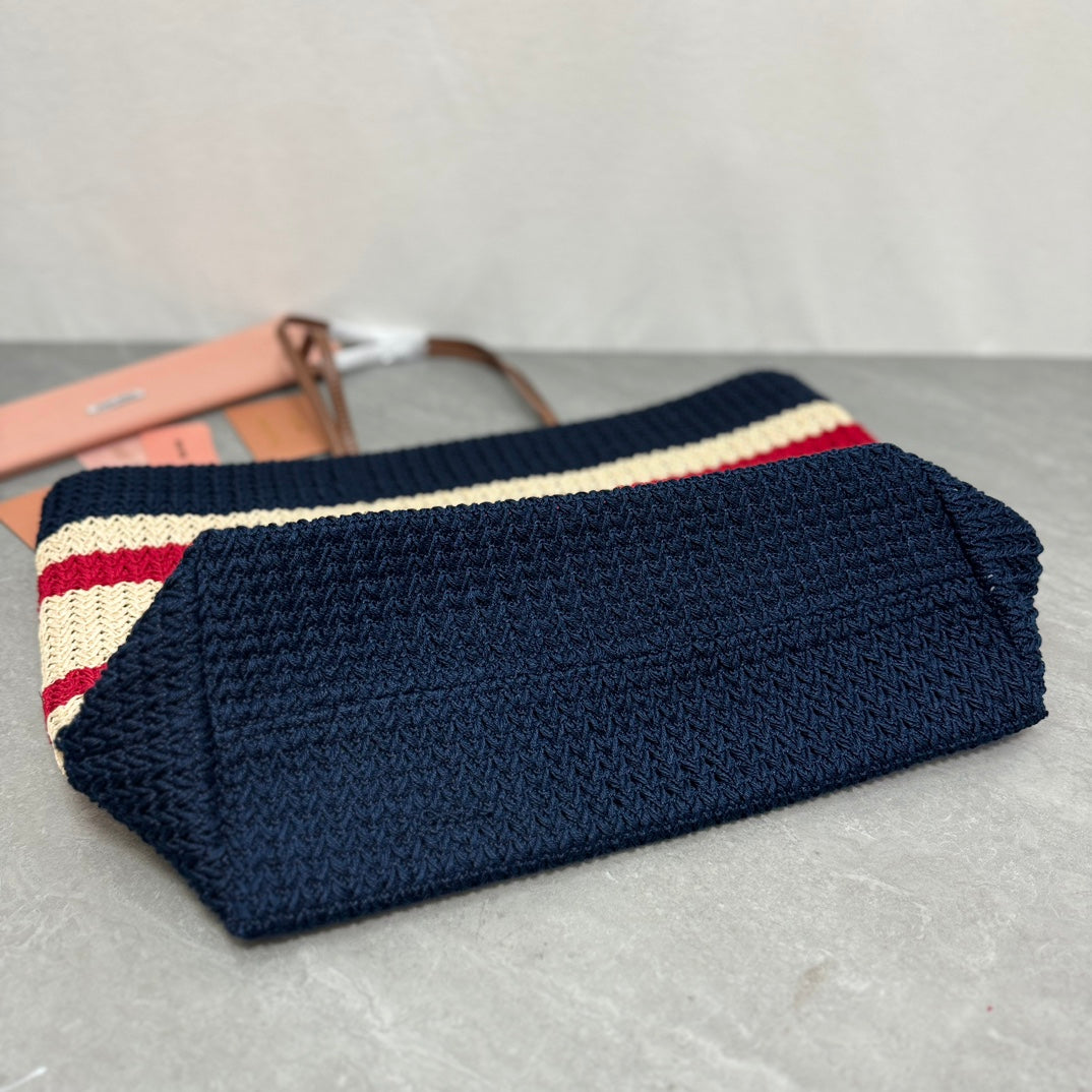Miu Miu Striped Crochet Tote Bag – Navy & Red