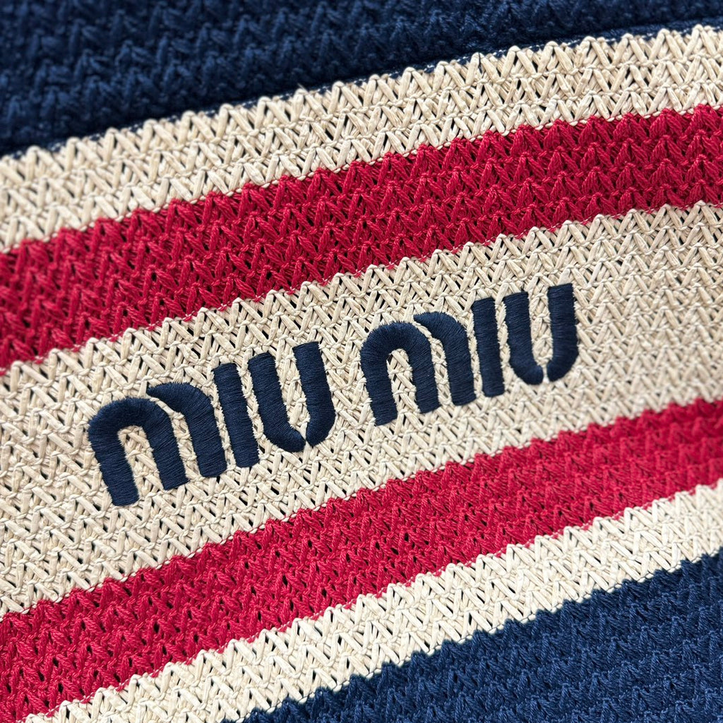Miu Miu Striped Crochet Tote Bag – Navy & Red