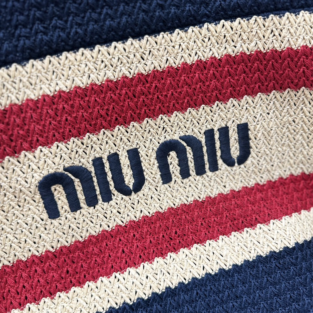 Miu Miu Striped Crochet Tote Bag – Navy & Red