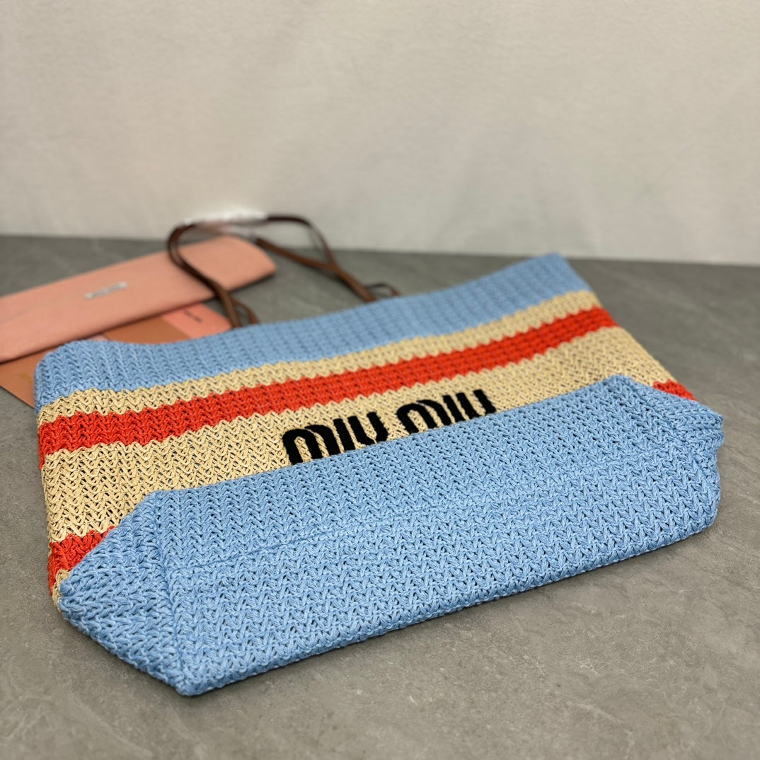 Miu Miu Striped Crochet Tote Bag – Blue & Orange