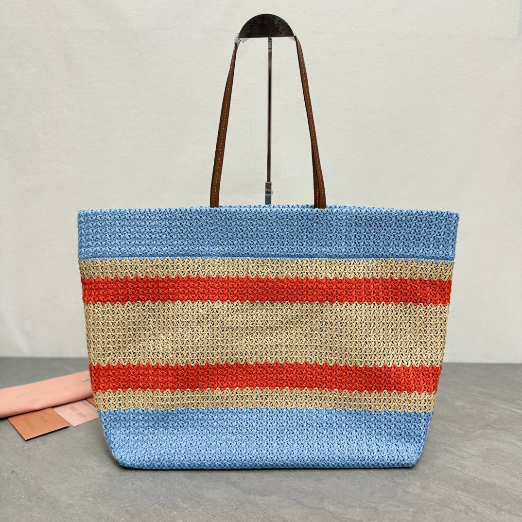 Miu Miu Striped Crochet Tote Bag – Blue & Orange