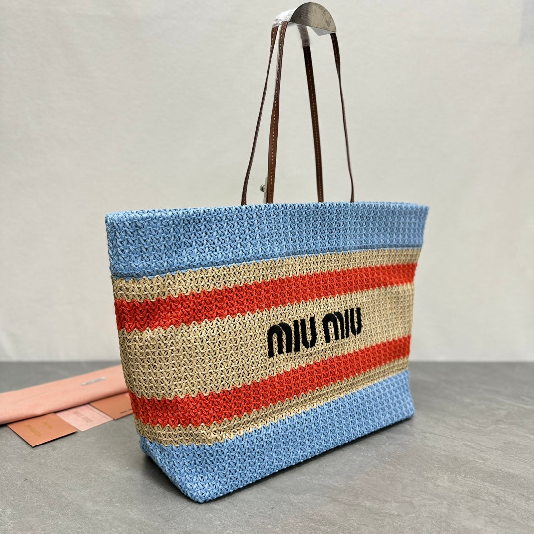 Miu Miu Striped Crochet Tote Bag – Blue & Orange