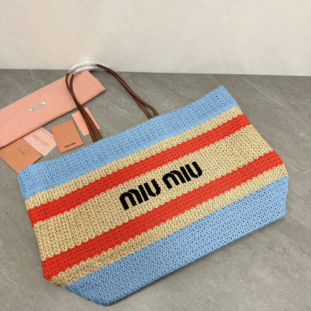 Miu Miu Striped Crochet Tote Bag – Blue & Orange