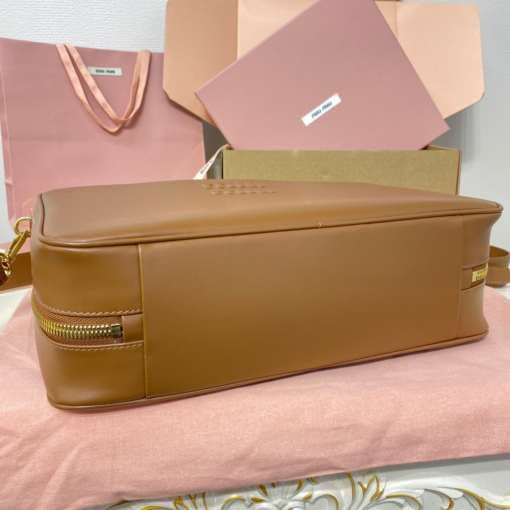 Miu Miu Beau Wide Strap Box Bag – Cognac