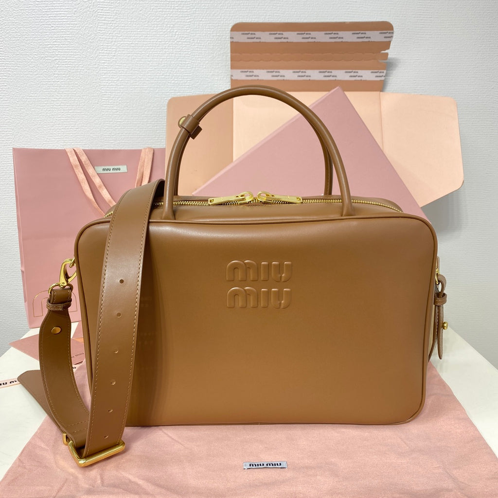 Miu Miu Beau Wide Strap Box Bag – Cognac