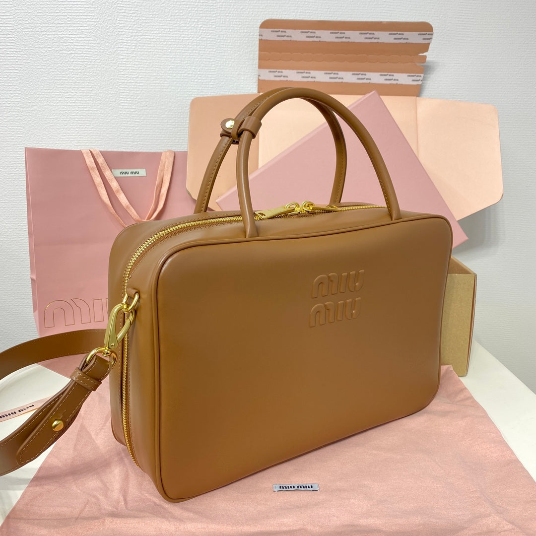 Miu Miu Beau Wide Strap Box Bag – Cognac