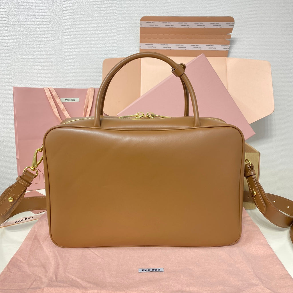Miu Miu Beau Wide Strap Box Bag – Cognac