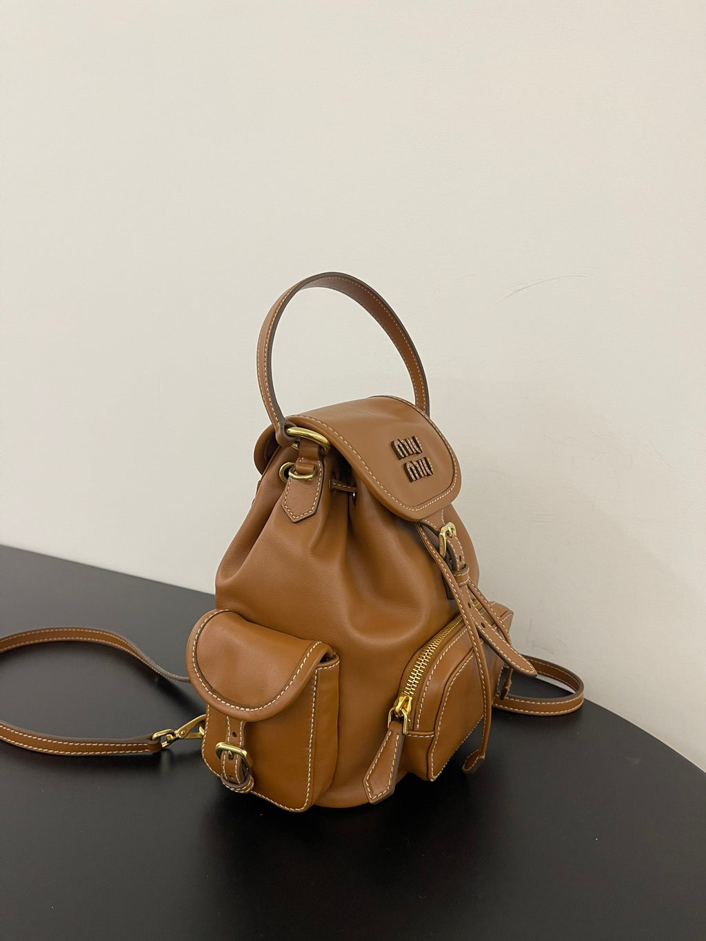 Miu Miu Leather Mini Backpack – Cognac