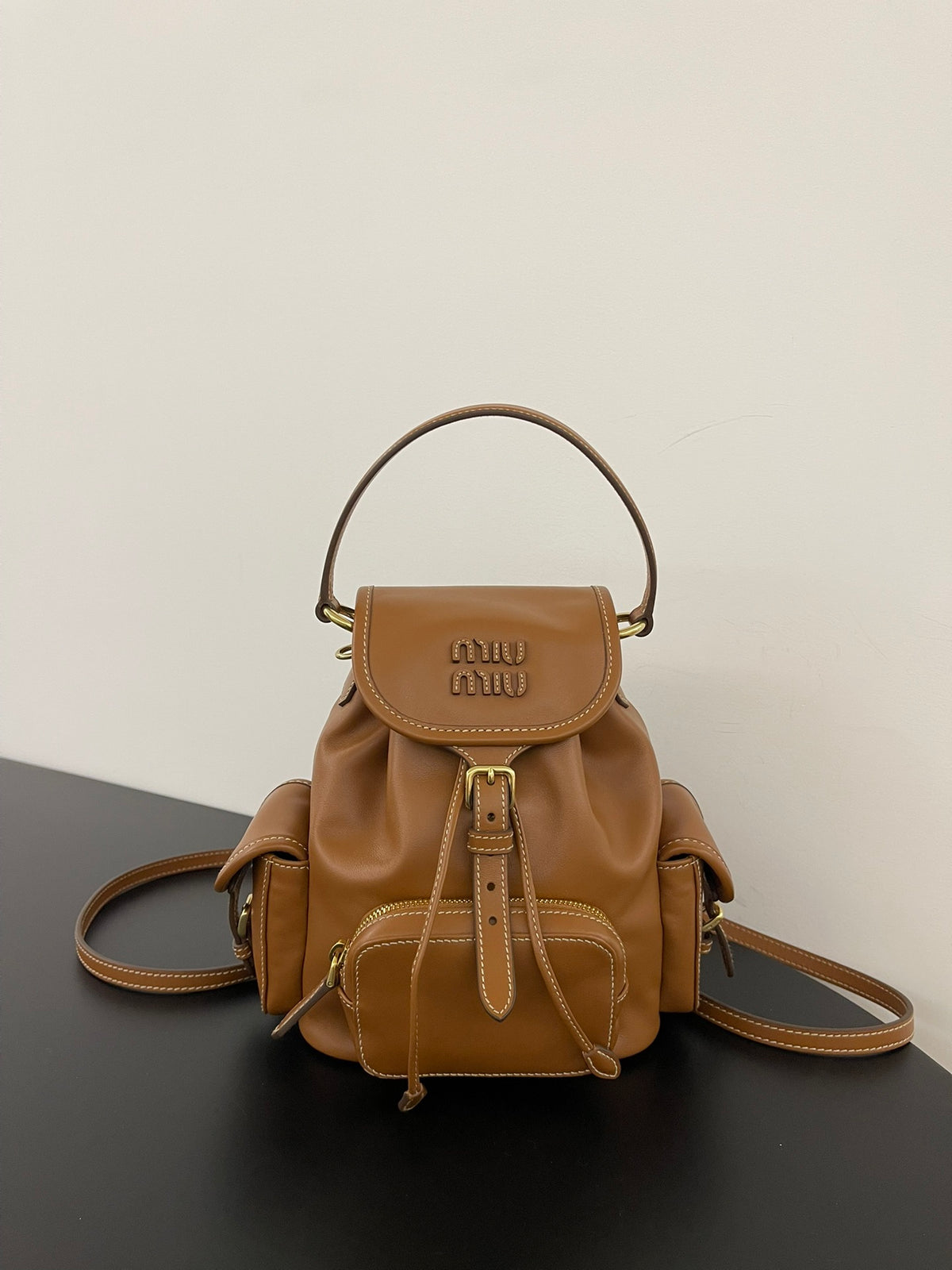 Miu Miu Leather Mini Backpack – Cognac