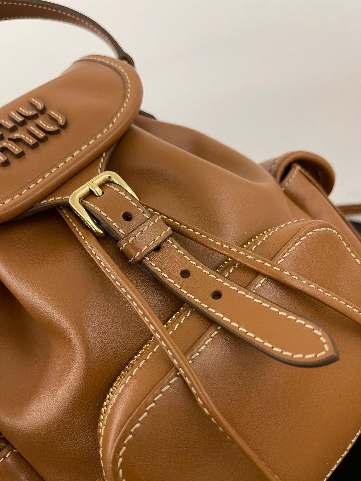 Miu Miu Leather Mini Backpack – Cognac
