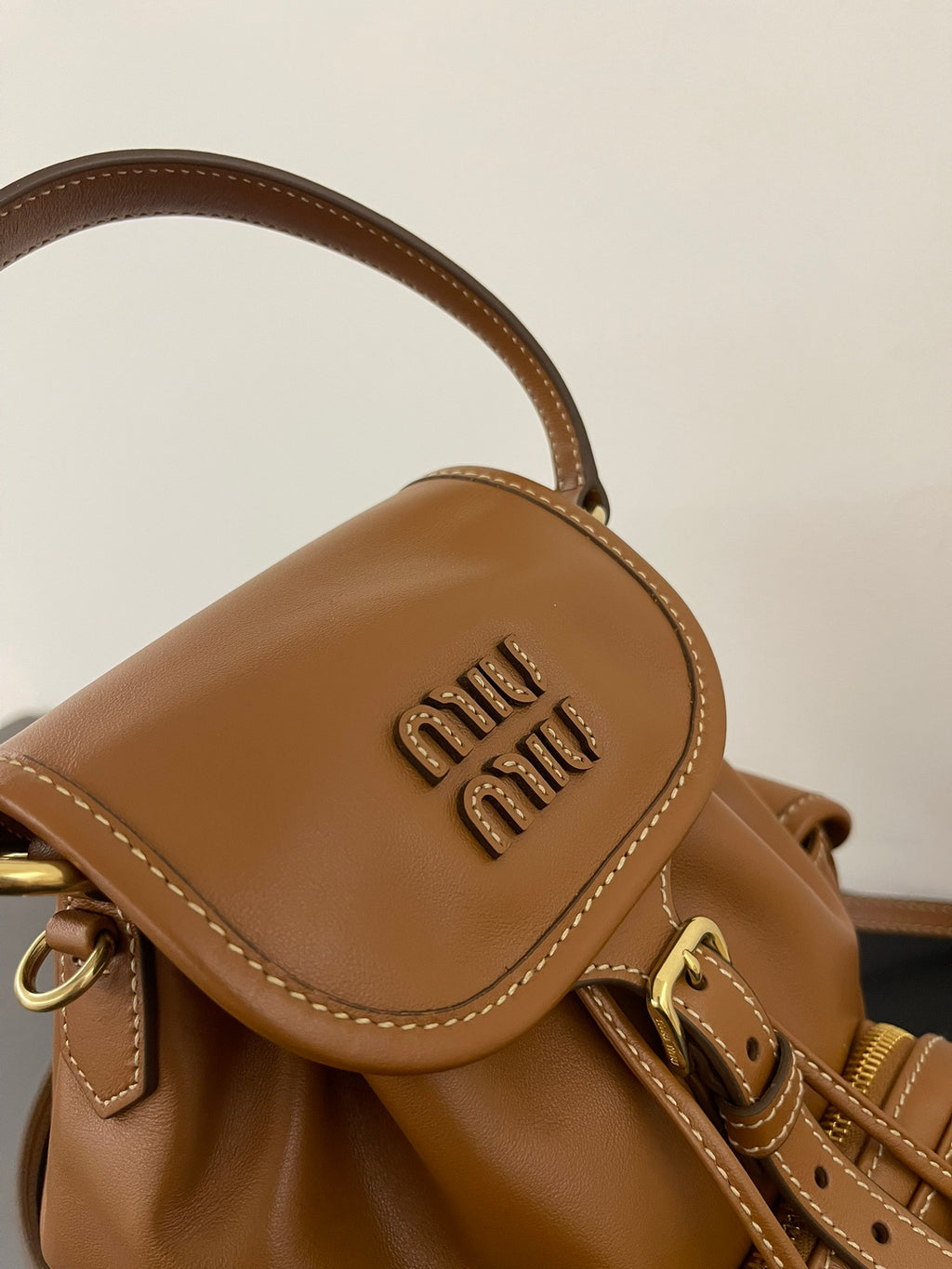 Miu Miu Leather Mini Backpack – Cognac