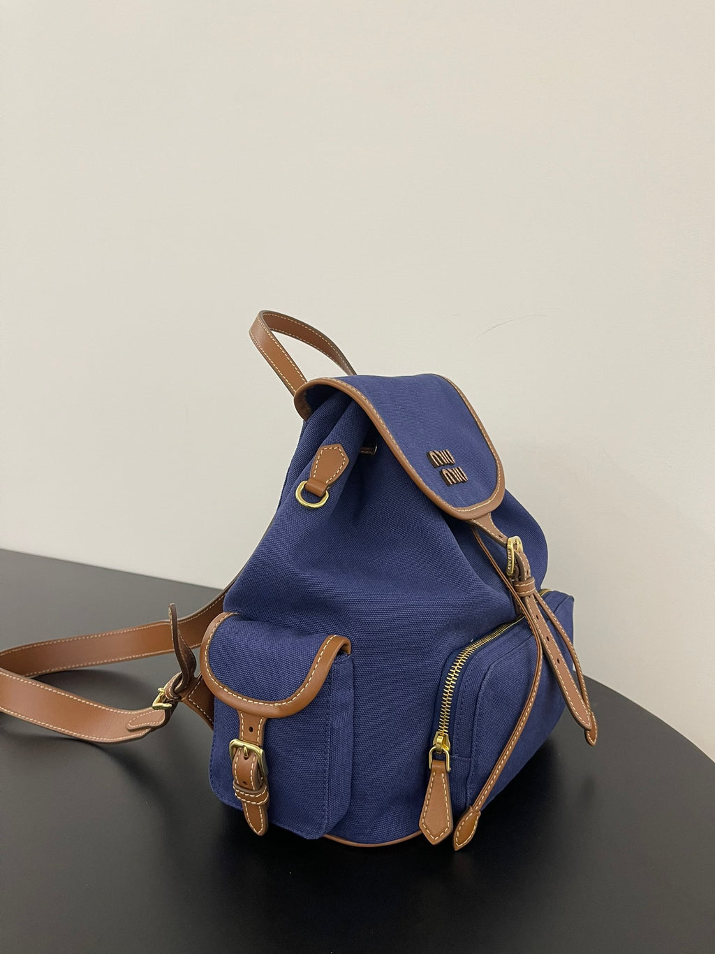 Miu Miu Canvas Backpack – Navy Blue