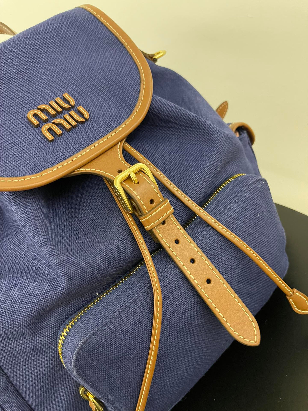 Miu Miu Canvas Backpack – Navy Blue