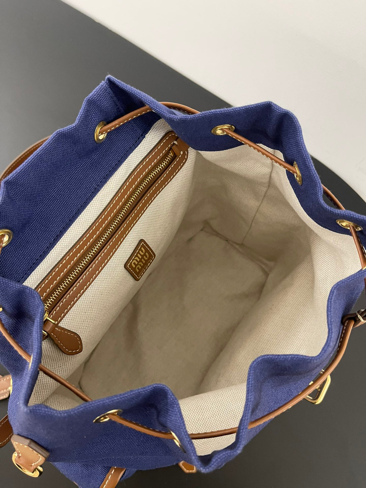 Miu Miu Canvas Backpack – Navy Blue