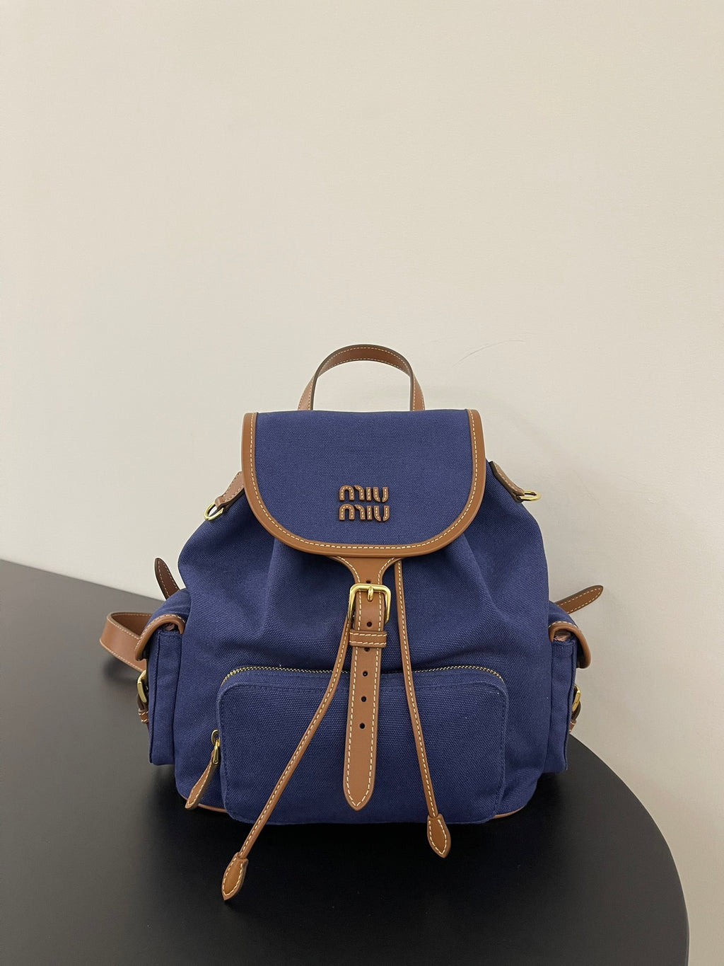 Miu Miu Canvas Backpack – Navy Blue