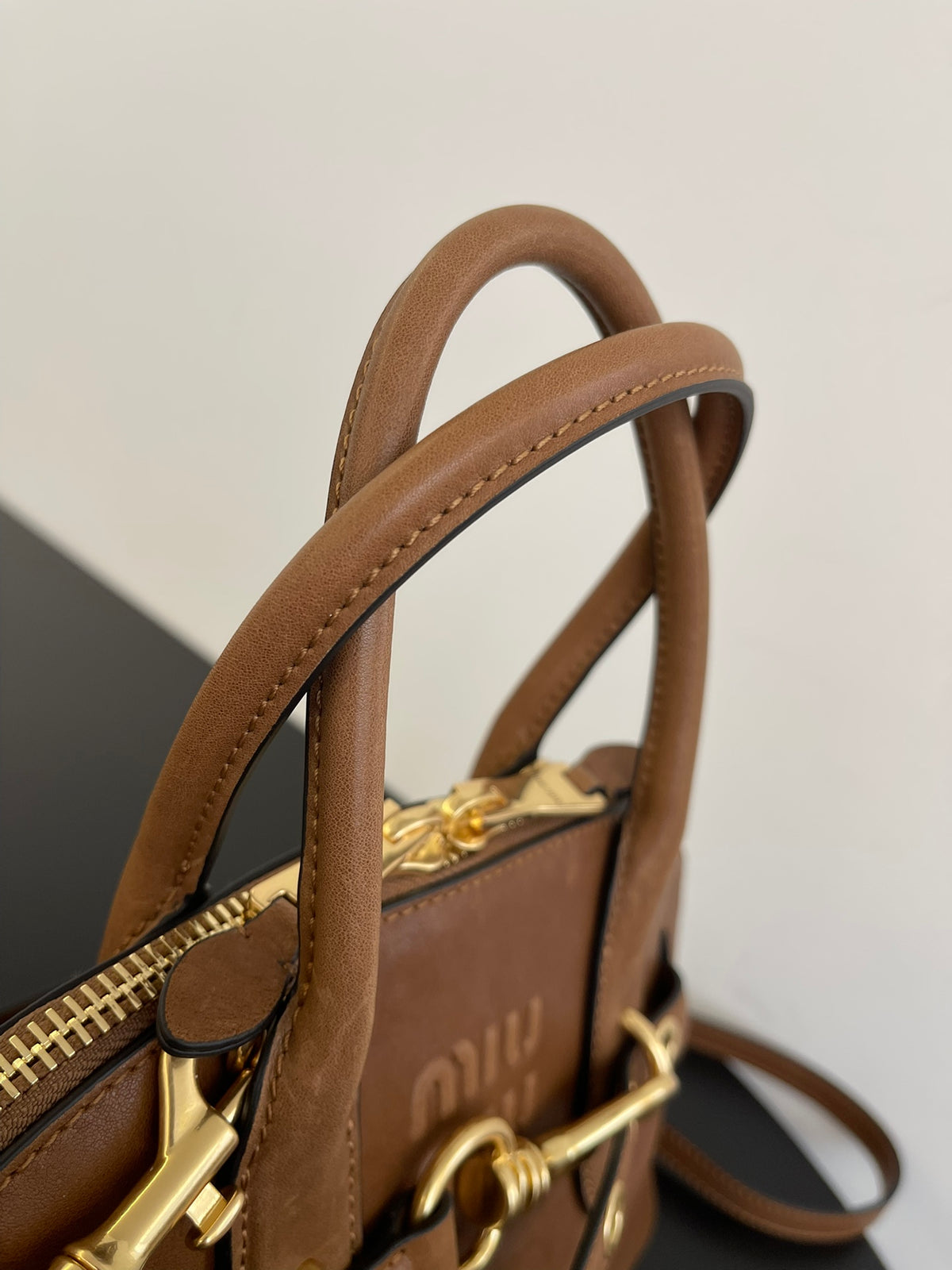 Miu Miu Aventure Mini Leather Bag – Cognac